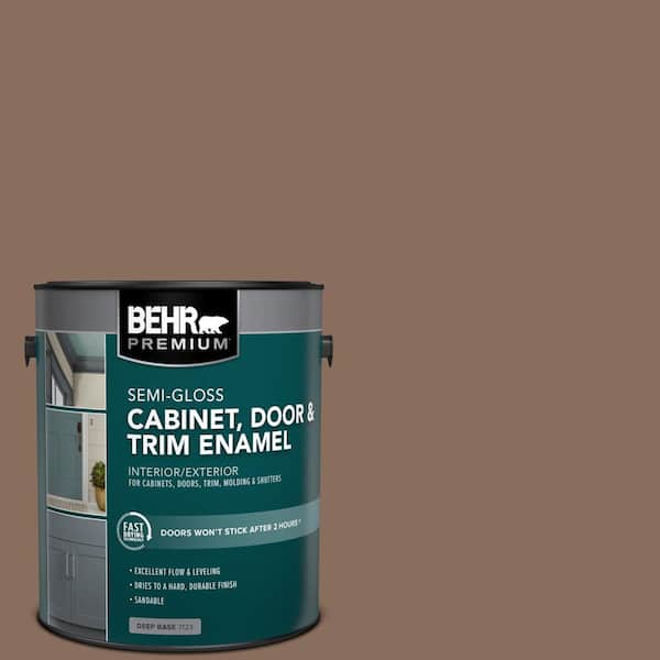 BEHR PREMIUM 1 gal. #N190-6 Nut Brown Semi-Gloss Enamel Interior/Exterior Cabinet, Door & Trim Paint