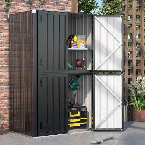 3.86 ft. W x 2.49 ft. D Outdoor Metal Storage Cabinet Shed w/ Shelves and 4- Lockable Doors, Dark Grey (9.6 Sq. Ft.)