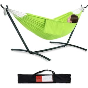 9 ft. 2-Person Heavy Duty Double Hammock with Space Saving Steel Stand, 450 lbs. Capacity and Carrying Bag in Green