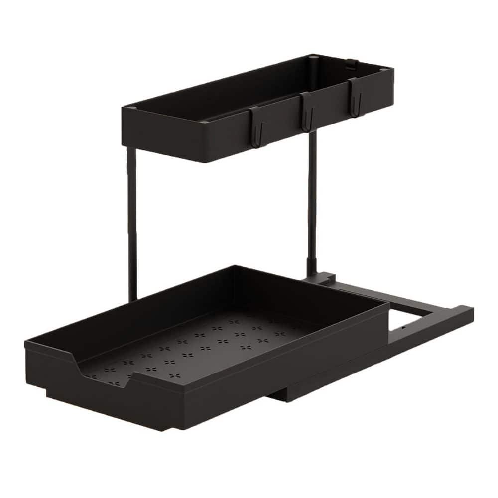 2 Pack ABS Plastic Under Sink Organizers Sliding L-Shape Cabinet Shelf Storage Set for Kitchen Bathroom Black price history on PriceWatchPro