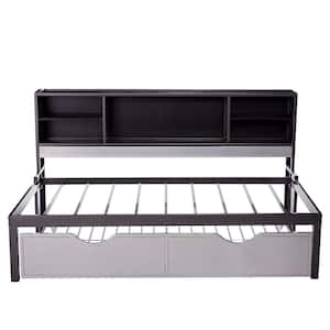 Renell Black & Silver Black & Silver 38 x 75 Twin Bed w/Bookcase & Trundle Metal Tube, Veneer