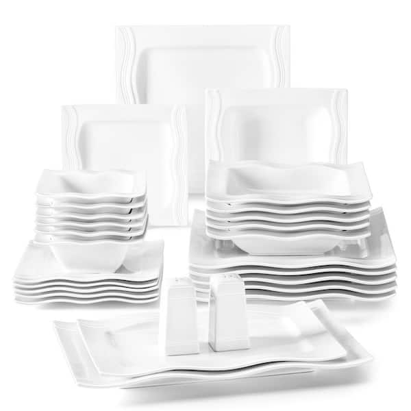 MALACASA Dinnerware Sets, 18-Piece Porcelain Square Dishes, Gray White with  Red Rim, Modern Dish Set for 6 - Plates and Bowls Sets, Ideal for Dessert