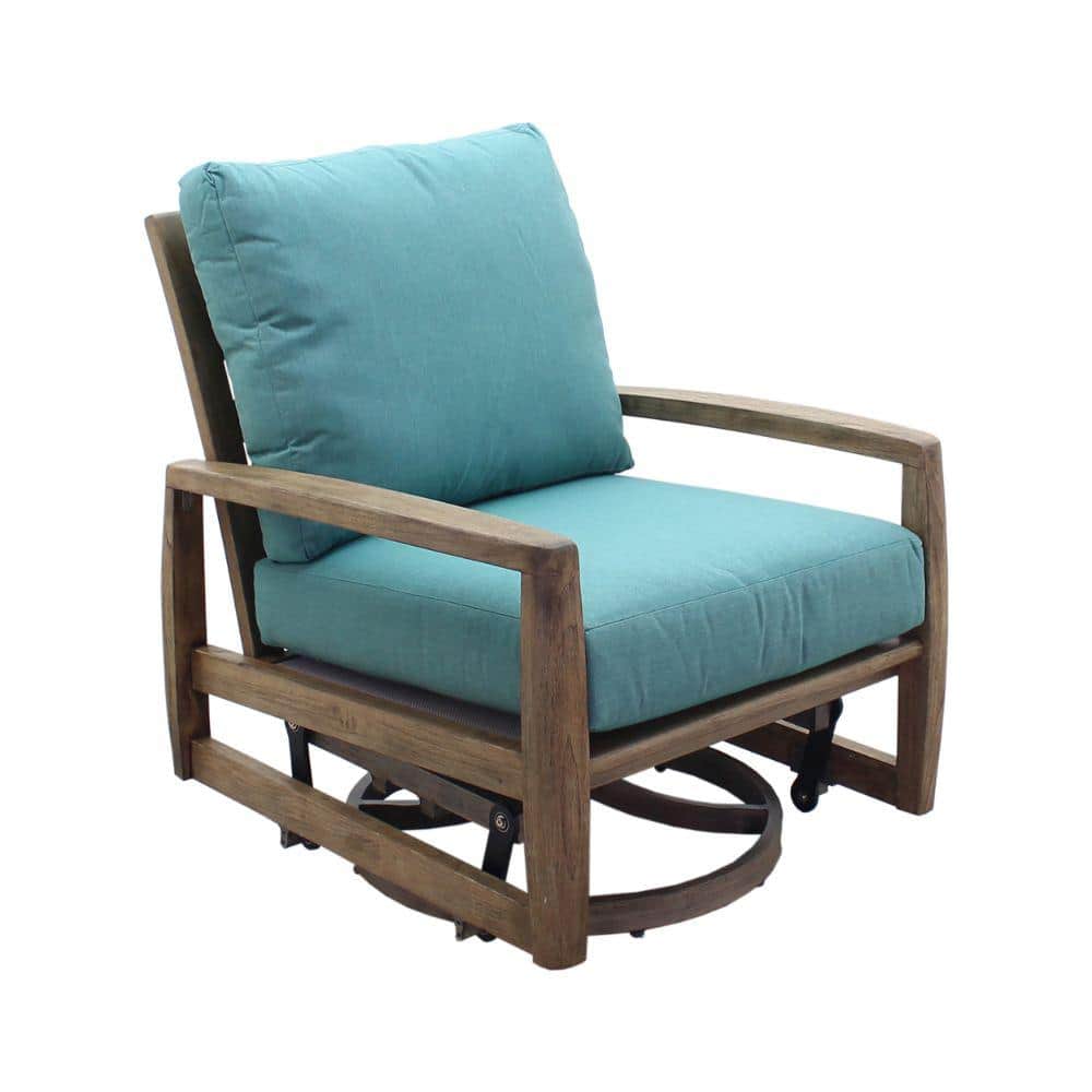 Courtyard Casual Avalon FSC Teak Outdoor Swivel Glider with Cast Breeze Teal Cushions -  5357