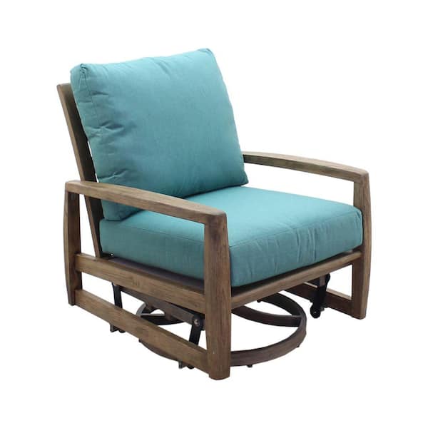 Courtyard Casual Avalon FSC Teak Outdoor Swivel Glider with Cast Breeze Teal Cushions