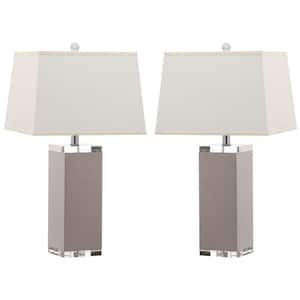 Deco Leather 25.5 in. Grey Table Lamp with White Shade (Set of 2)