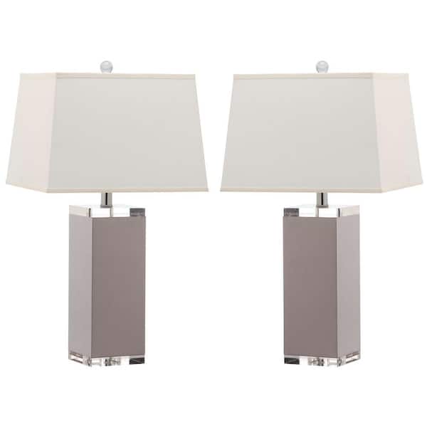 SAFAVIEH Deco Leather 25.5 in. Grey Table Lamp with White Shade (Set of 2)