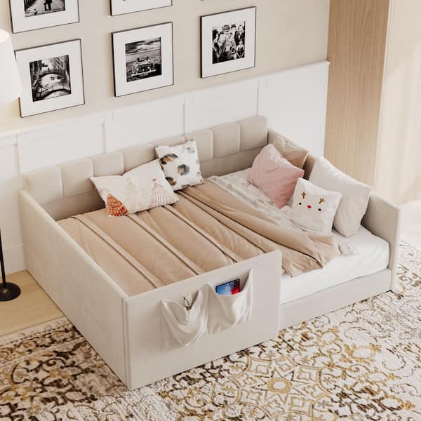 Harper & Bright Designs Beige Full Size Velvet Upholstered Daybed