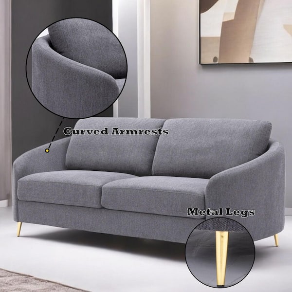 Acme Furniture Yuina 34 in. Rolled Arm Linen Rectangle Sofa in