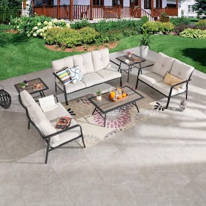 6-Piece Metal Outdoor Patio Conversation Set with Beige Cushions