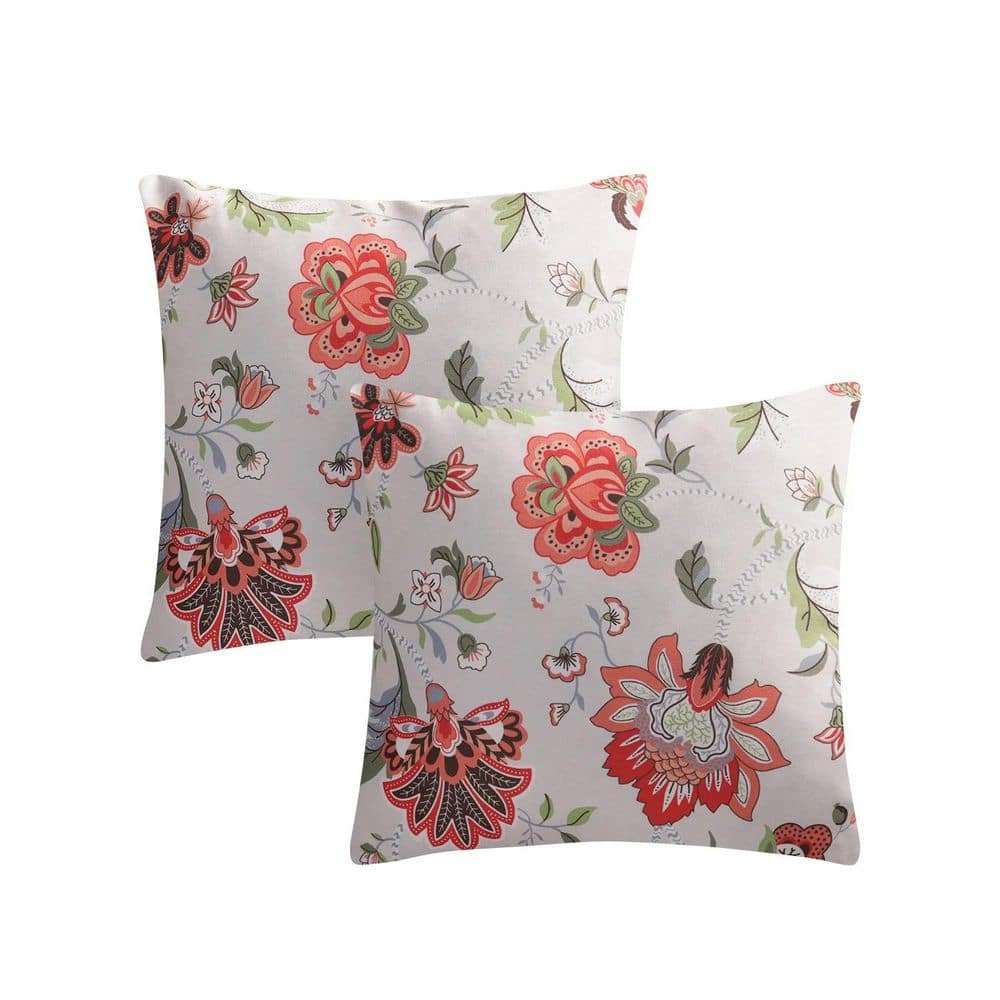 26 x 26 Outdoor Feather Down Throw Pillow Oronge Floral Embroidery Printed 
