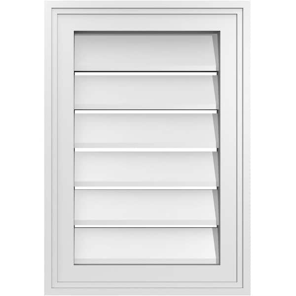 Ekena Millwork 14 in. x 20 in. Vertical Surface Mount PVC Gable Vent: Functional with Brickmould Frame
