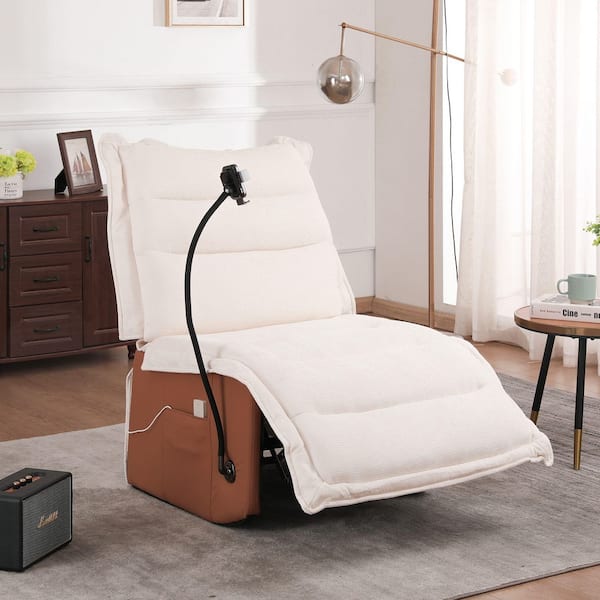 30 in. W White Chenille Fabric Power Lift Recliner Chair with Wireless Charger, Electric Recline, Heavy Duty Steel Frame
