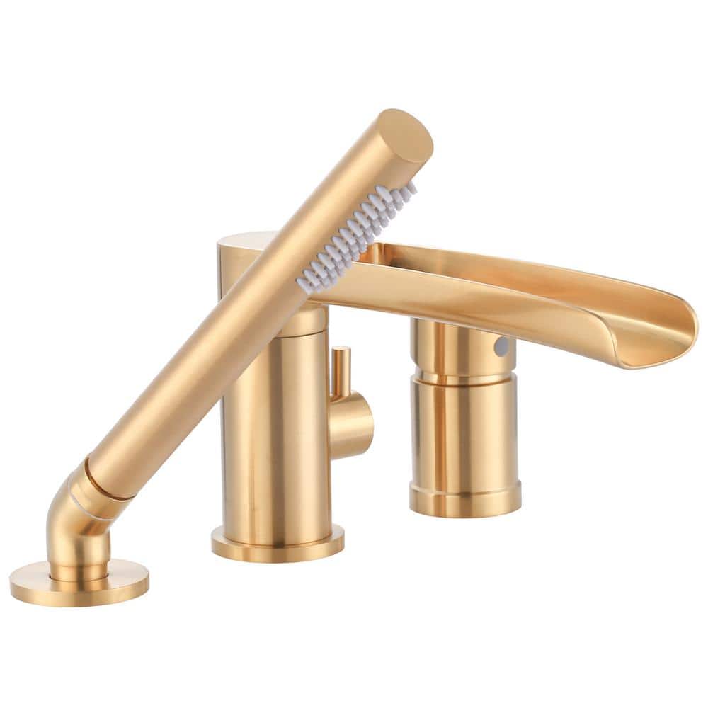 Waterfall Single-Handle Floor-Mount Roman Tub Faucet with Hand Shower, 3-Hole Bathtub Faucet in. Brushed Gold price history on PriceWatchPro