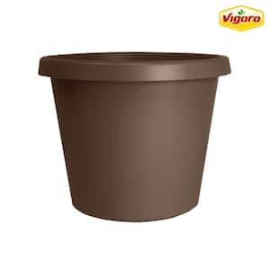 16 in. Antonella Large Chocolate Plastic Planter (16 in. D x 12.8 in. H) with Drainage Hole