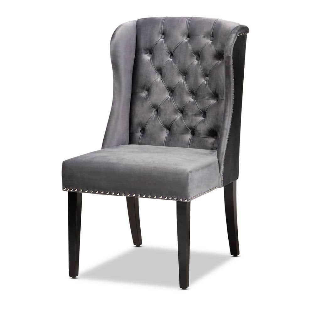 Elevate 42" Grey Velvet & Wood Wingback Dining Chair with Nailhead Trim