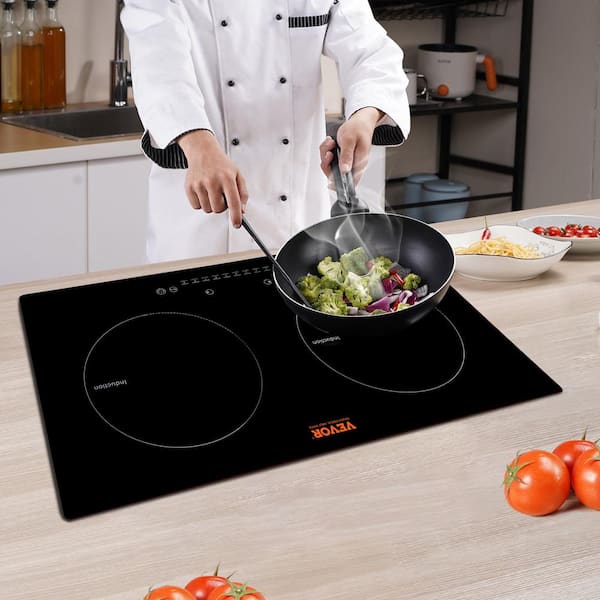 Electric Cooktop 24 in. 2-Elements Ceramic Induction Stove Top 1800-Watt Built-In Magnetic Cooktop, Black