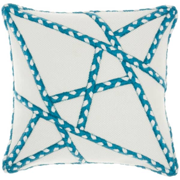 Mina Victory Turquoise Geometric 18 in. x 18 in. Indoor/Outdoor Throw Pillow