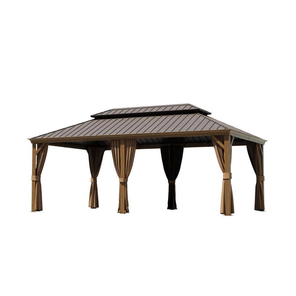 20 ft. x 12 ft. Double Roof Hardtop Aluminum Patio Gazebo with Netting and Brown Curtains price history on PriceWatchPro