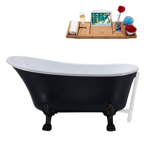 Streamline 63 in. Acrylic Clawfoot Non-Whirlpool Bathtub in Matte Black With Matte Black Clawfeet And Glossy White Drain