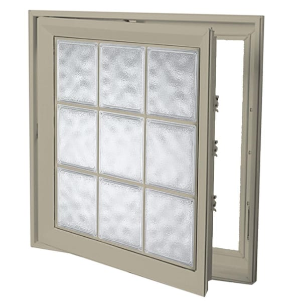 Hy-Lite 21 in. x 45 in. Left-Hand Acrylic Block Casement Vinyl Window with Tan Interior and Exterior - Glacier Block