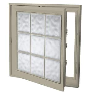 29 in. x 29 in. Left-Hand Acrylic Block Casement Vinyl Window with Tan Interior and Exterior - Glacier Block