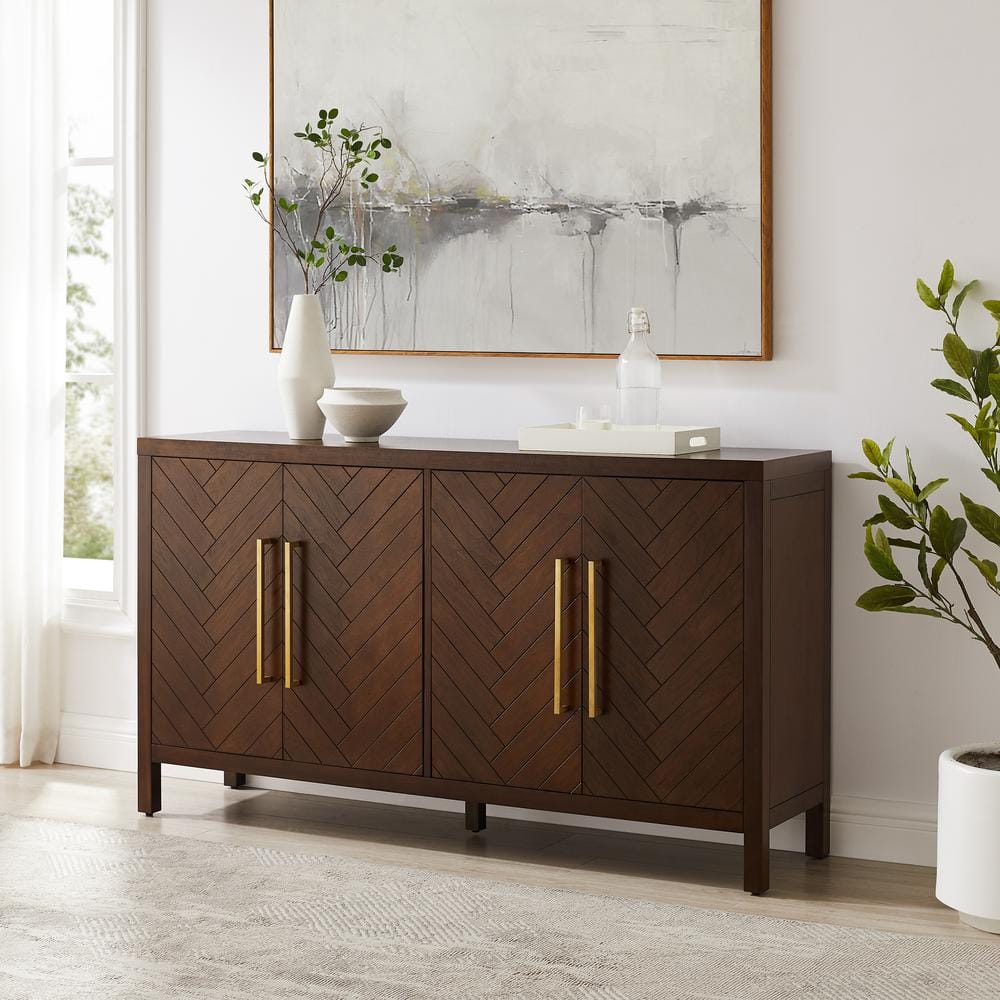 Herringbone Dark Brown Sideboard with Cable Management