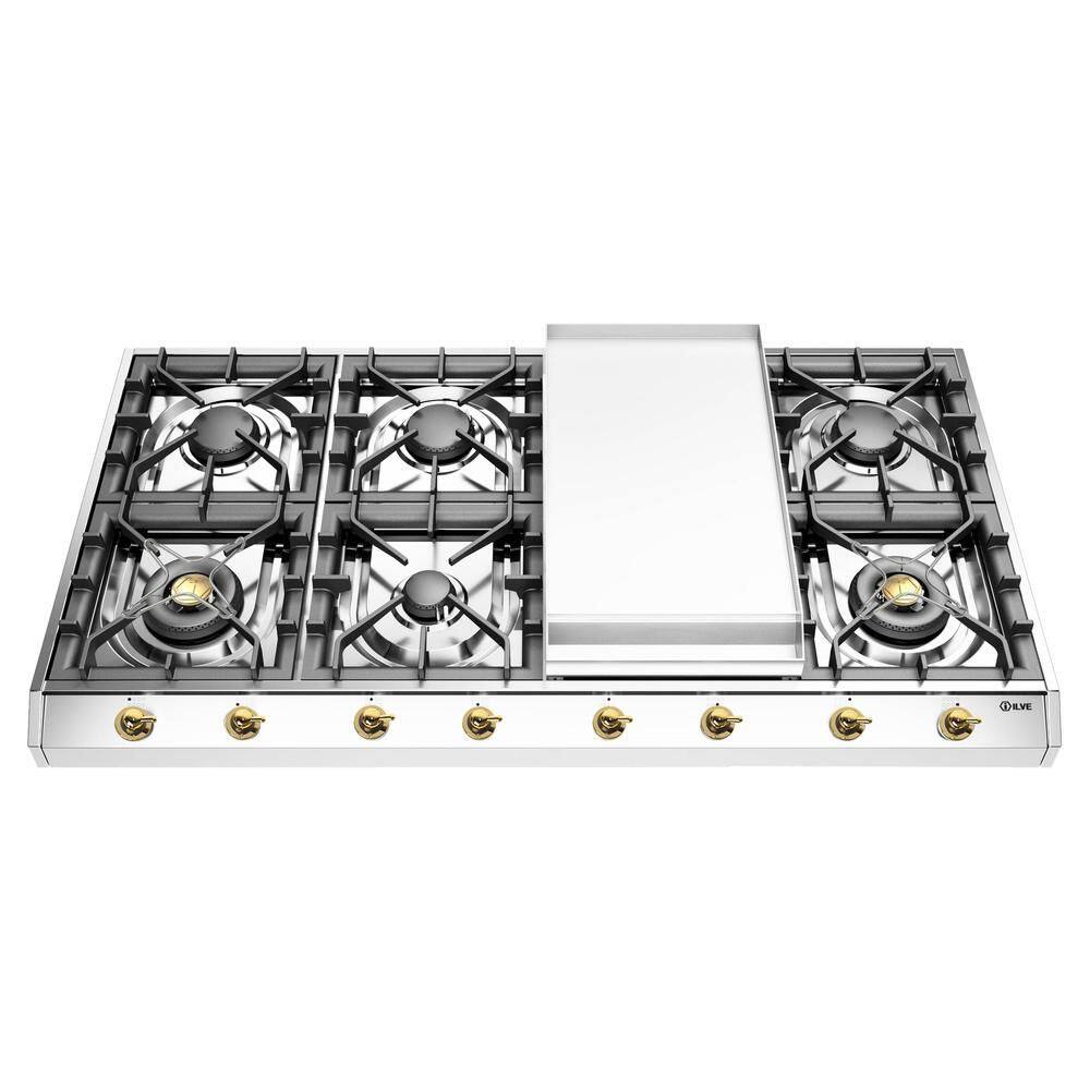 Nostalgie II 48 in. Built in Gas Cooktop with 8-Sealed Burners, Griddle in Stainless Steel