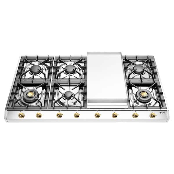 Nostalgie II 48 in. Built in Gas Cooktop with 8-Sealed Burners, Griddle in Stainless Steel