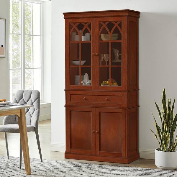 Good Gracious Walnut Finish Glass Door Storage With Adjule