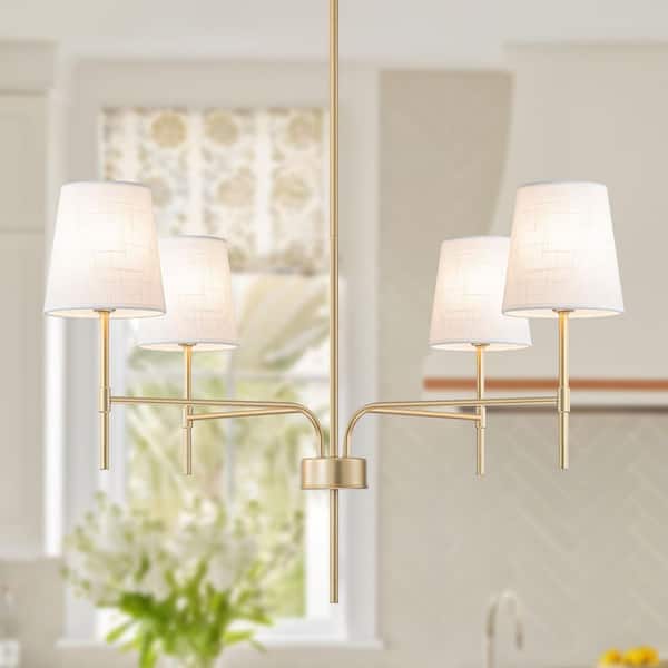 TinHon Modern 4-Light Gold Chandelier with White Linen