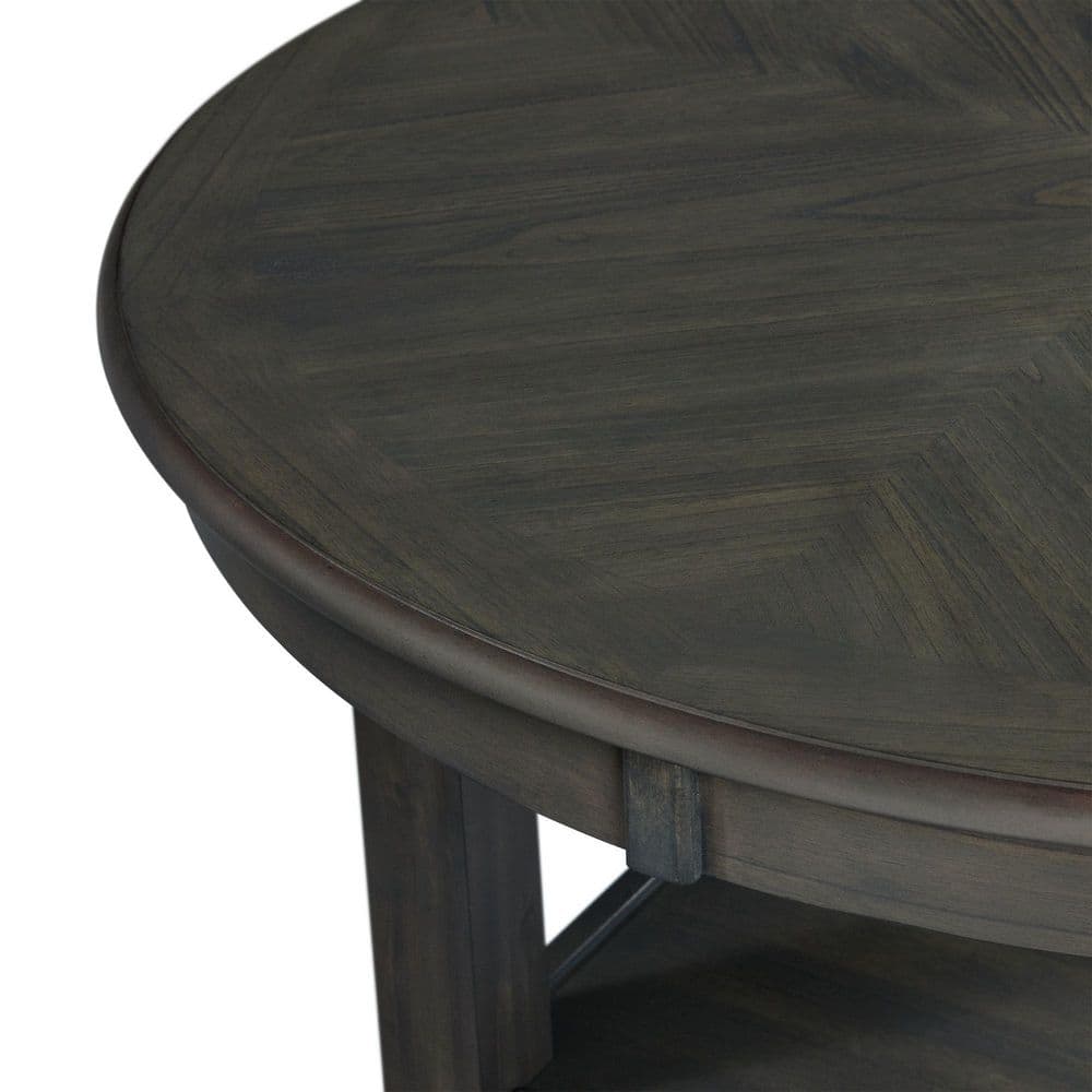 Gray Round Wood Counter Height Dining Table with Shelves