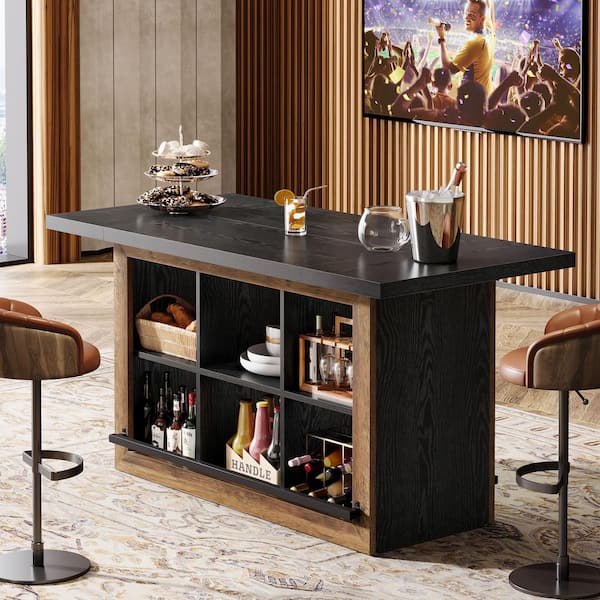 BYBLIGHT Kearsten 35.43 in. H Home Bar Table Cabinet, Black&Brown