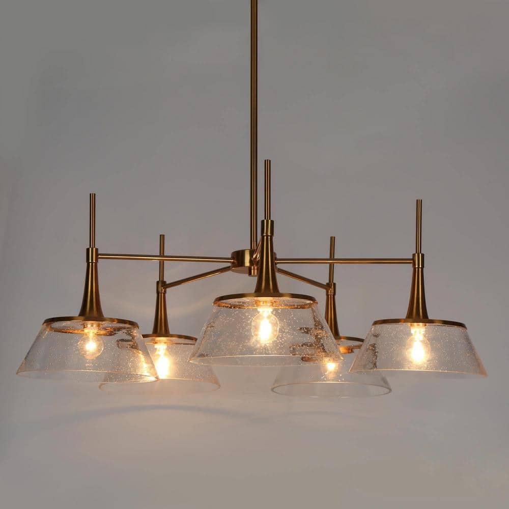 Gold and Clear Glass 5-Light Modern Chandelier