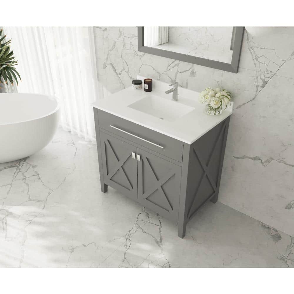 White Quartz Marble 36" Countertop with Ceramic Sink
