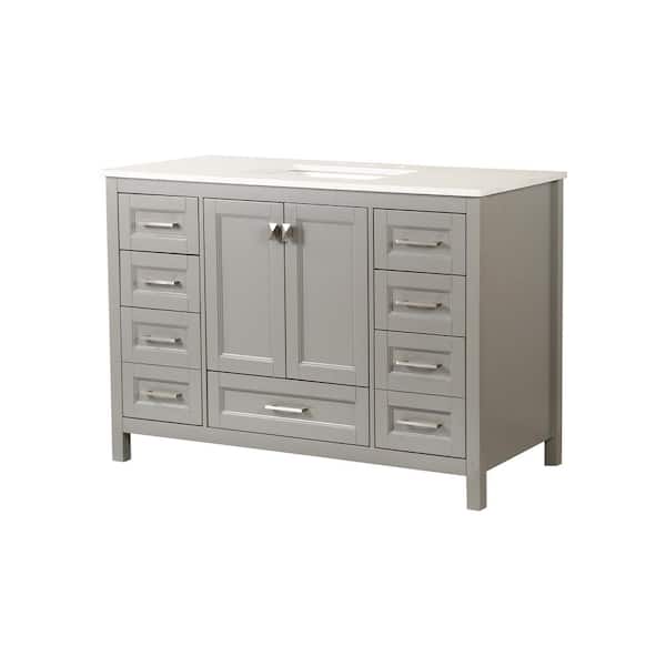 Zeafive 48 in. W x 22 in. D x 34. in. H Single Sink Freestanding Bath Vanity in Grey with White Granite Top Bathroom Vanity