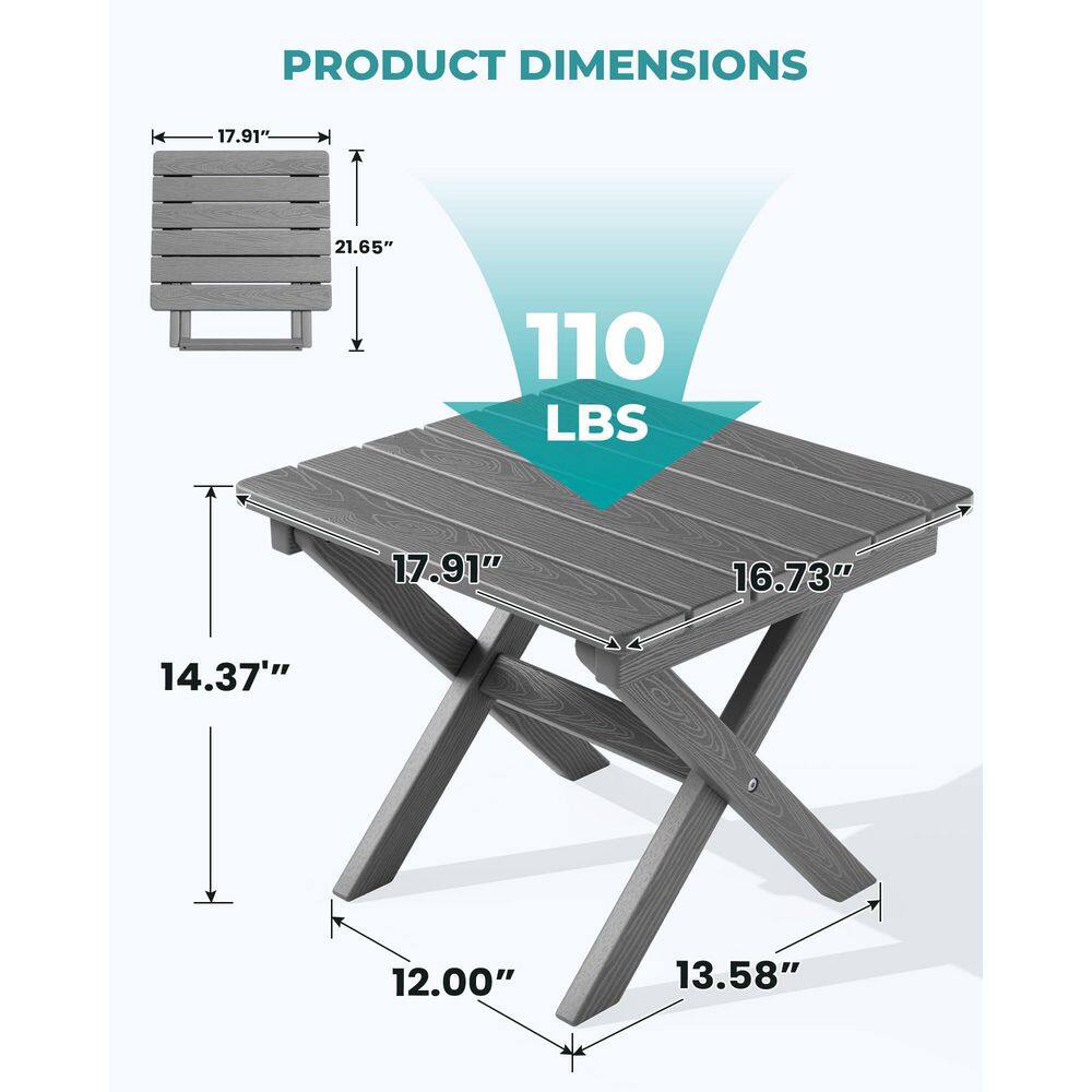 Gray HDPE Folding Outdoor Side Table with Slatted Top