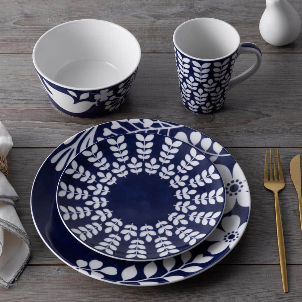 Blue and White Porcelain Floral 4-Piece Place Setting