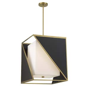 Aspect 150-Watt Equivalence Integrated LED Soft Brass and Black Panel Pendant with White Linen Shade