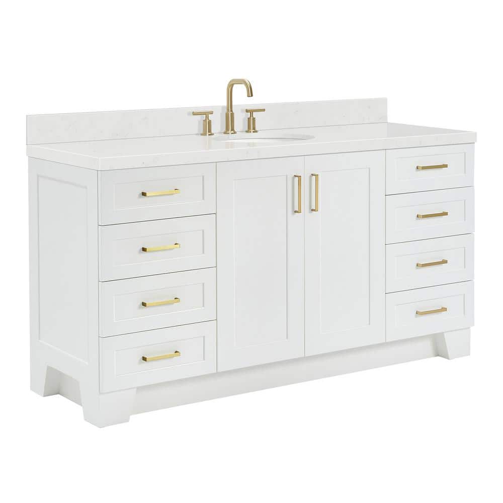 Taylor 66" White Freestanding Single Basin Vanity with Gold Hardware