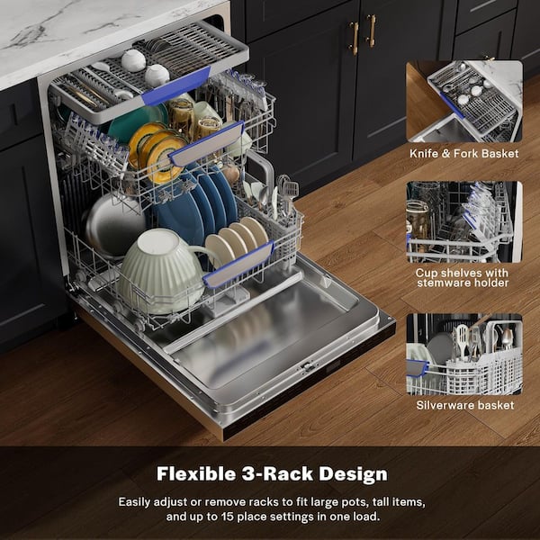 24 in. Top Control 8-Cycle Built-In Tall Tub Dishwasher with 15 Place Settings and 45 dB Noise Level in Stainless Steel