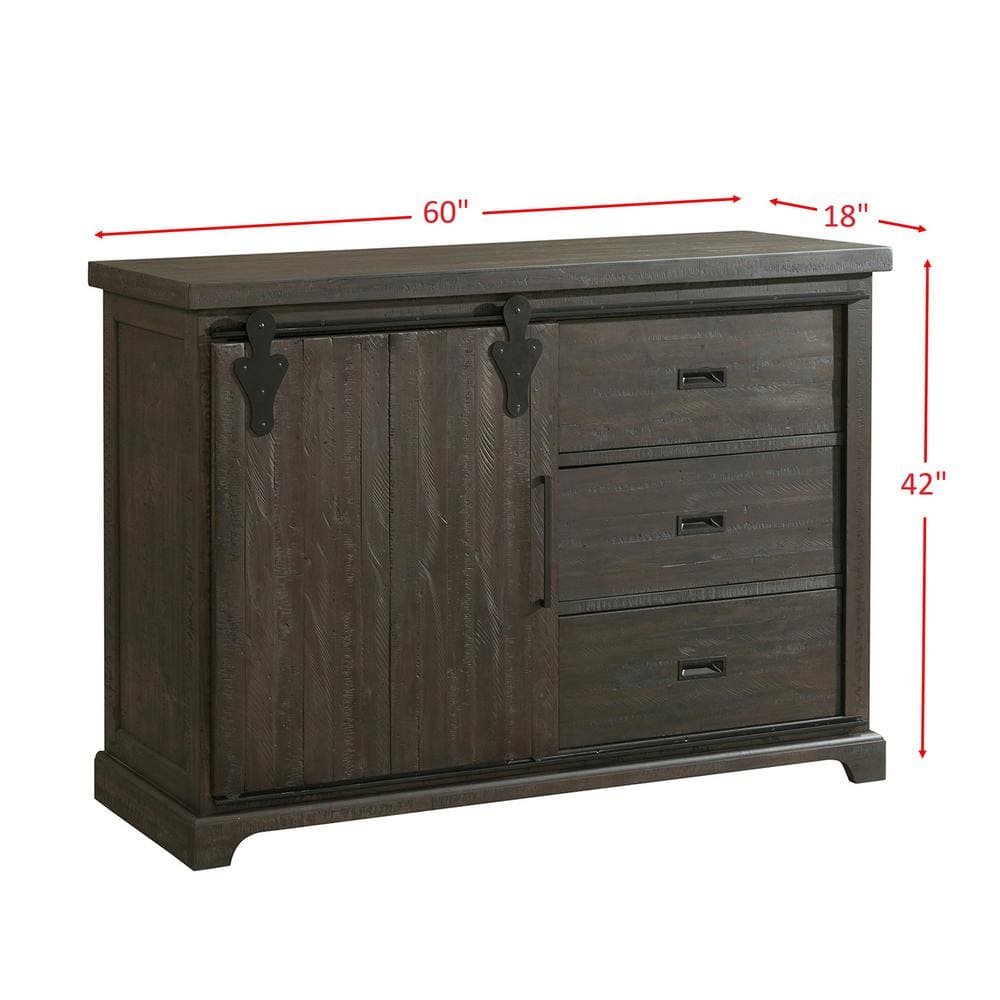 Smokey Walnut 60" Traditional Wood Server with Sliding Door