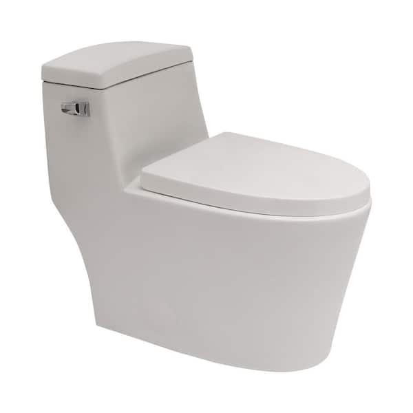 12 in. Rough In 1-Piece 1.28 GFP Single Flush Elongated Seat Toilet in White Soft Closing Seat Included