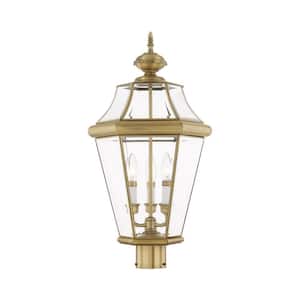 Cresthill 25 in. 3-Light Antique Brass Cast Brass Hardwired Outdoor Rust Resistant Post Light with No Bulbs Included