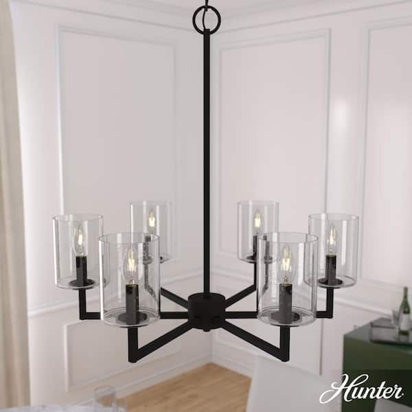 Hunter Kerrison 6-Light Natural Iron Island Chandelier with Clear Seeded Glass Shades