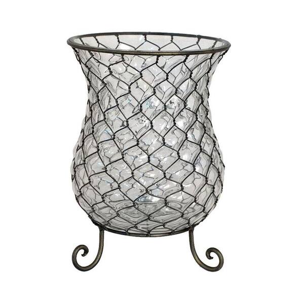 Home Decorators Collection 12 in. H Penelope Bronze Glass Hurricane Candle Holder