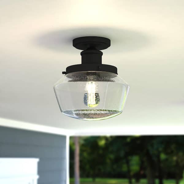 VAXCEL Collins Black Farmhouse Outdoor Flush Mount 1-Light Ceiling Light Clear Schoolhouse Glass