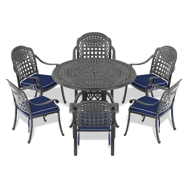 Unbranded 7-Piece Cast Aluminum Patio Dining Set with Random Colors Cushions