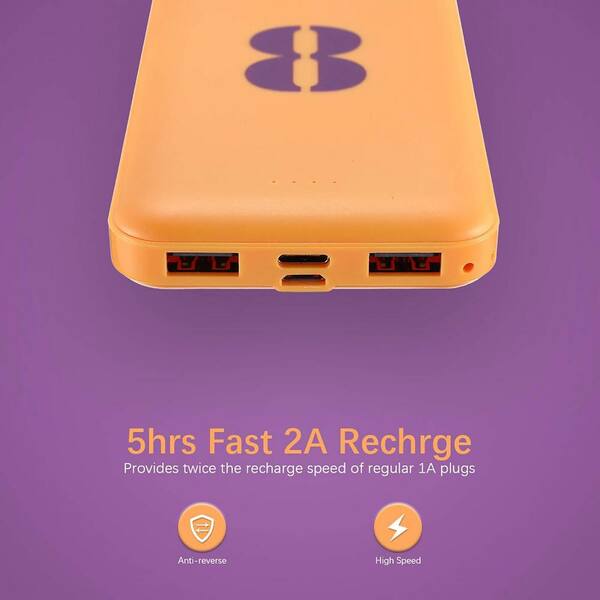 Etokfoks 10000mAh Dual USB Portable Fast Charging Power Bank, Compatible for iPhone 15/14/13, Galaxy S23/22, Pixel, Yellow+Purple