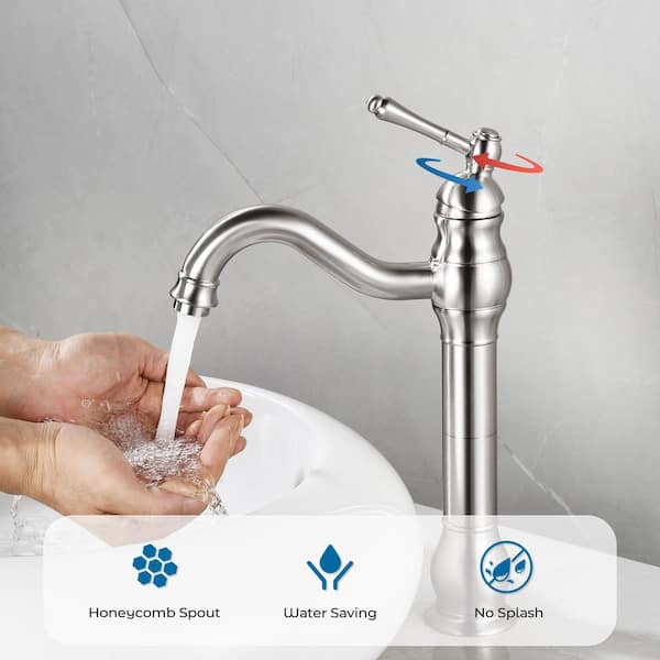 Single Hole Single Handle Waterfall Vessel Sink Faucet with Pop-up Drain in Brushed Nickel