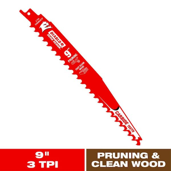 9 in. 3 TPI Demo Demon Carbide Teeth Reciprocating Saw Blade for Pruning and Clean Wood